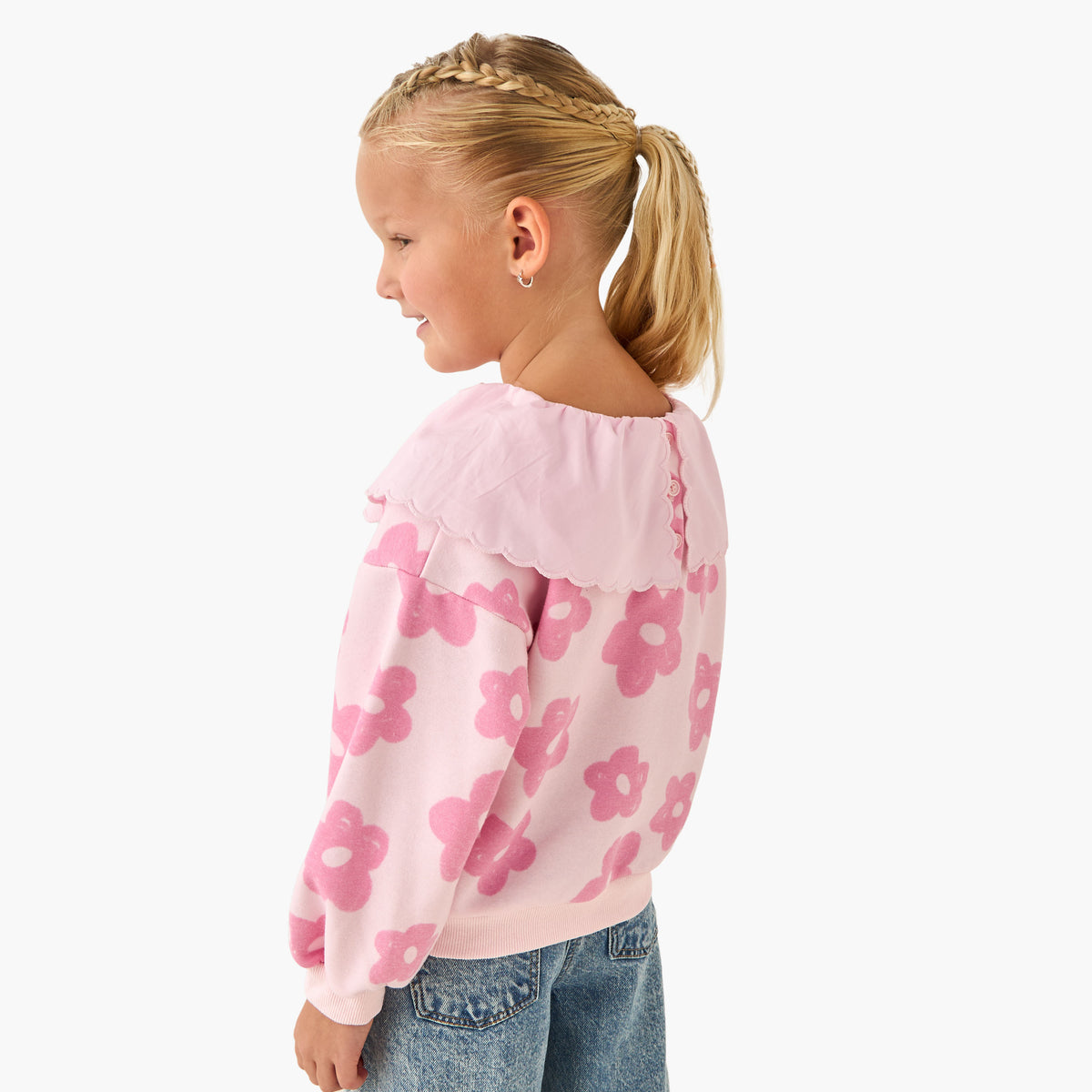 Juniors Girls Peter Pan Collar Sweatshirt with Floral Print - Long Sleeves