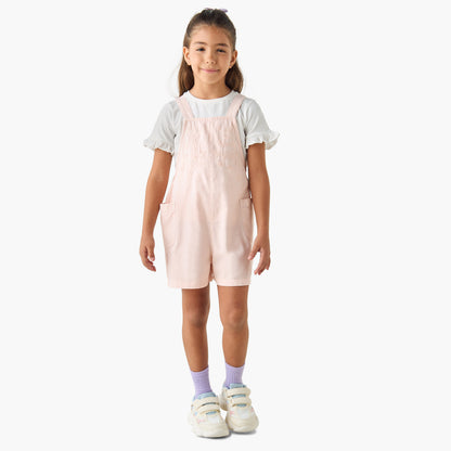 Juniors Solid T-shirt and Embroidered Dungaree Set
