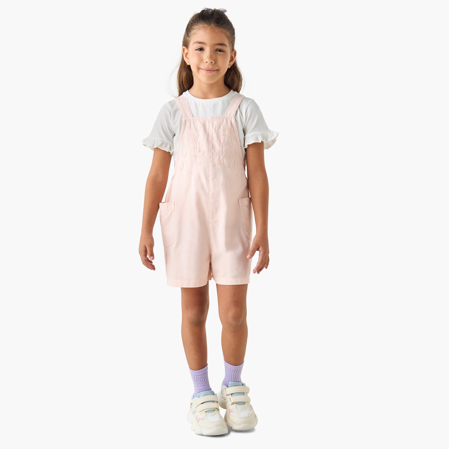 Juniors Solid T-shirt and Embroidered Dungaree Set