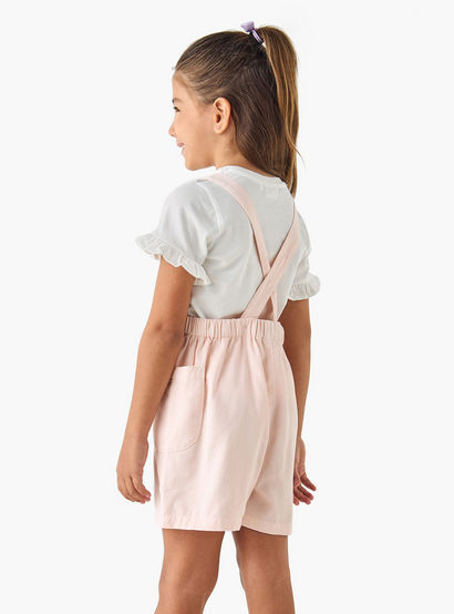 Juniors Solid T-shirt and Embroidered Dungaree Set-baby-girls-clothing-setsandcoords-image-3