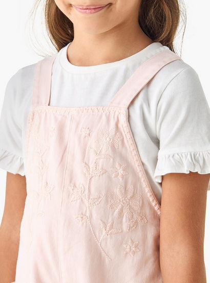 Juniors Solid T-shirt and Embroidered Dungaree Set-baby-girls-clothing-setsandcoords-image-4