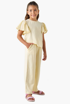 Juniors Schiffli Textured Top and Pant Set