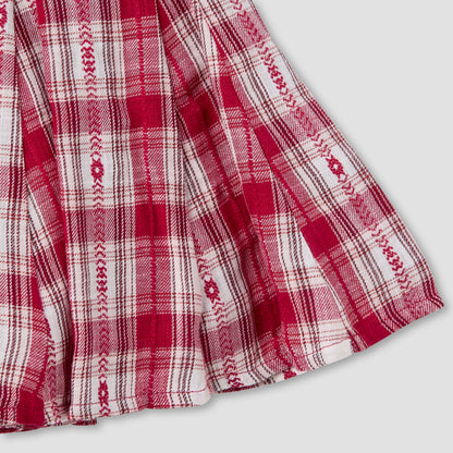 Juniors Bow Accent Top and Checked Skirt Set