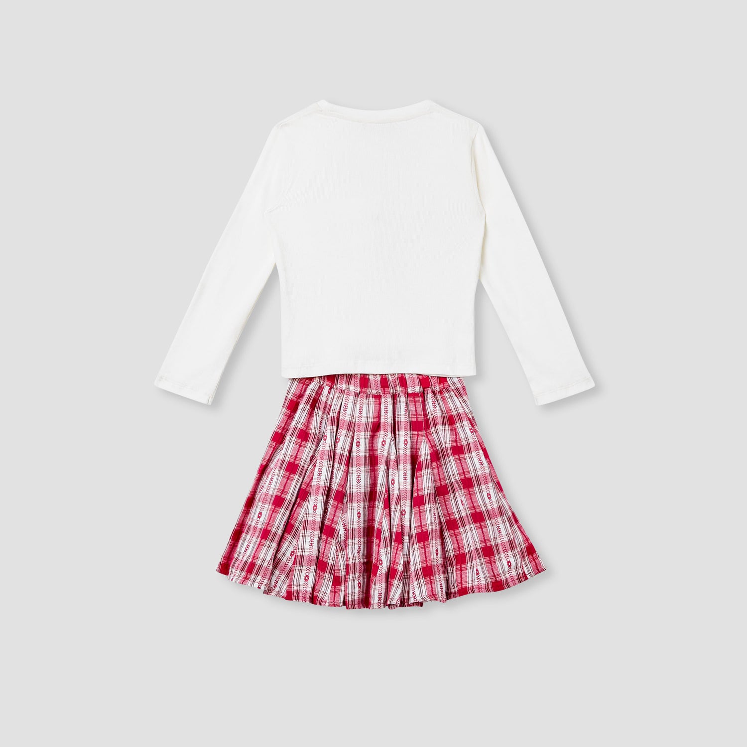 Juniors Bow Accent Top and Checked Skirt Set