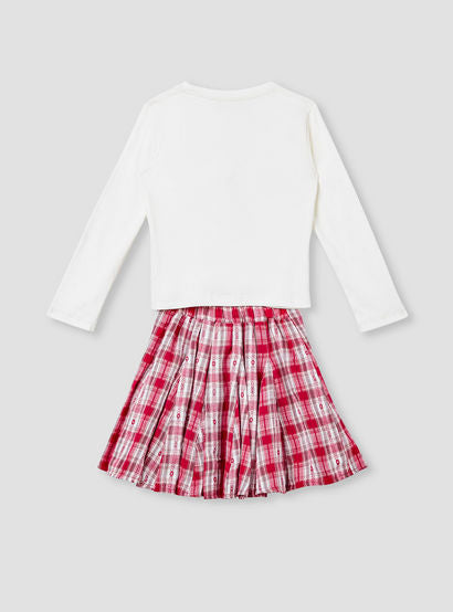 Juniors Bow Accent Top and Checked Skirt Set-baby-girls-clothing-setsandcoords-image-2