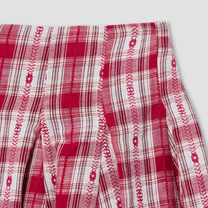 Juniors Bow Accent Top and Checked Skirt Set