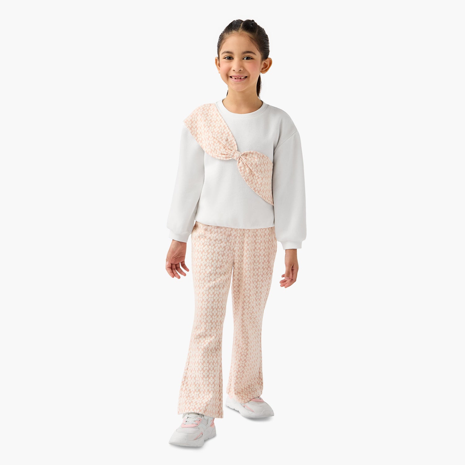 Juniors Printed Bow Detail Top and Pants Set