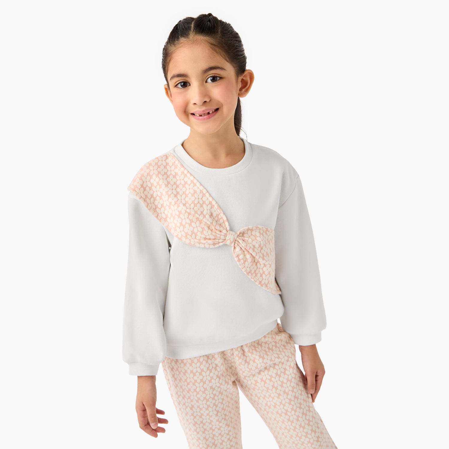 Juniors Printed Bow Detail Top and Pants Set