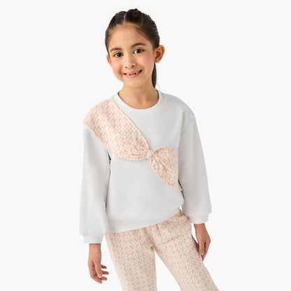 Juniors Printed Bow Detail Top and Pants Set