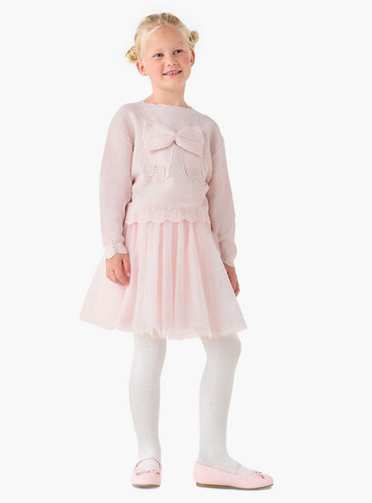 Juniors Girls Top and Skirt Set with Bow Detail - Polyester Blend - Long Sleeves - Crew Neck-baby-girls-clothing-setsandcoords-image-1