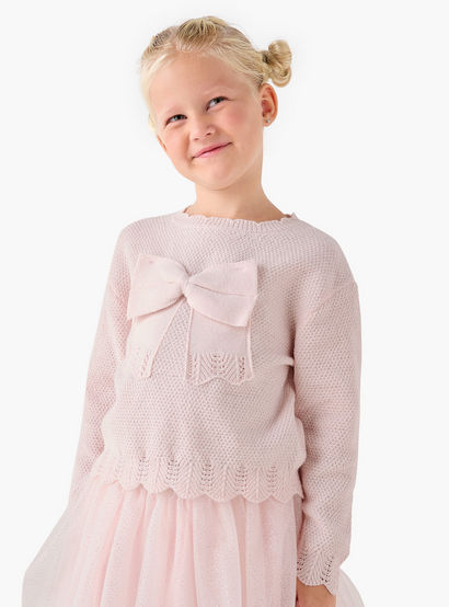 Juniors Girls Top and Skirt Set with Bow Detail - Polyester Blend - Long Sleeves - Crew Neck-baby-girls-clothing-setsandcoords-image-2