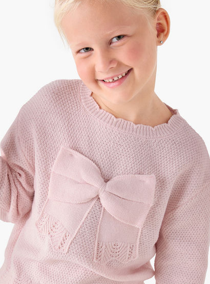 Juniors Girls Top and Skirt Set with Bow Detail - Polyester Blend - Long Sleeves - Crew Neck-baby-girls-clothing-setsandcoords-image-6