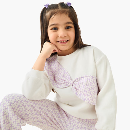 Juniors Printed Bow Detail Top and Pants Set
