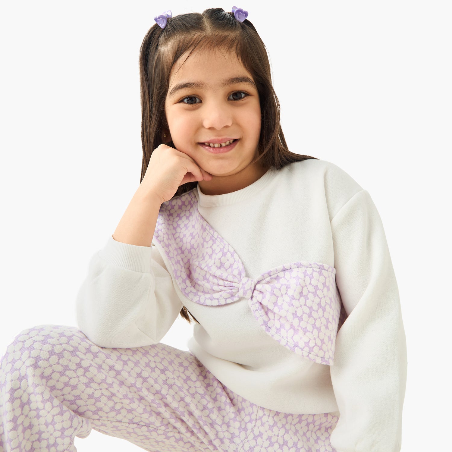 Juniors Printed Bow Detail Top and Pants Set
