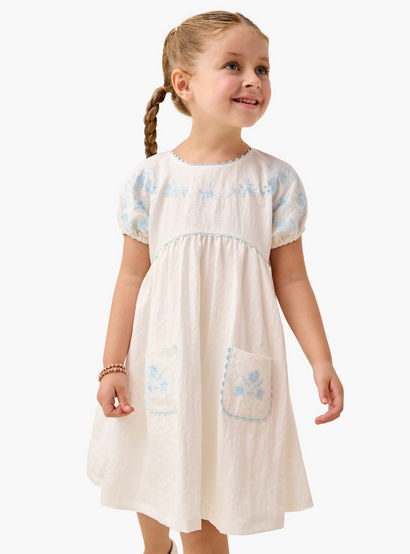 Eligo Embroidered Round Neck Dress with Pockets and Short Sleeves-girls-clothing-dressesandjumpsuits-image-1