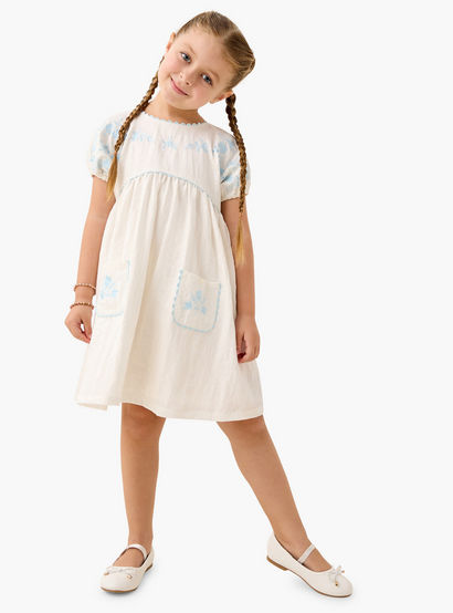 Eligo Embroidered Round Neck Dress with Pockets and Short Sleeves-girls-clothing-dressesandjumpsuits-image-2