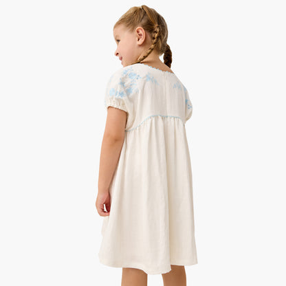 Eligo Embroidered Round Neck Dress with Pockets and Short Sleeves