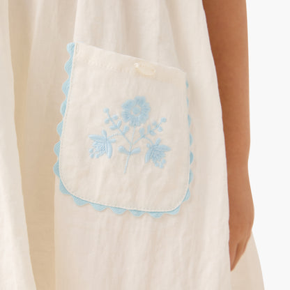 Eligo Embroidered Round Neck Dress with Pockets and Short Sleeves