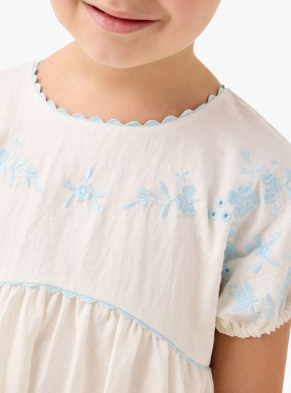 Eligo Embroidered Round Neck Dress with Pockets and Short Sleeves-girls-clothing-dressesandjumpsuits-image-5