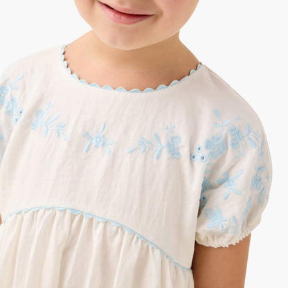 Eligo Embroidered Round Neck Dress with Pockets and Short Sleeves