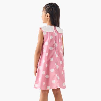 Eligo Peter Pan Collar Sleeveless Dress with Polka Dot Print
