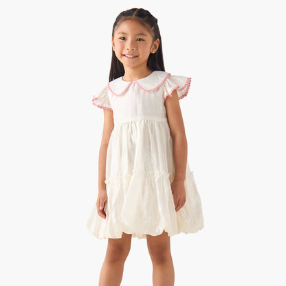 Eligo Peter Pan Collar Cap Sleeves Dress with Polka Dot Print - Cream / 6-7 yrs