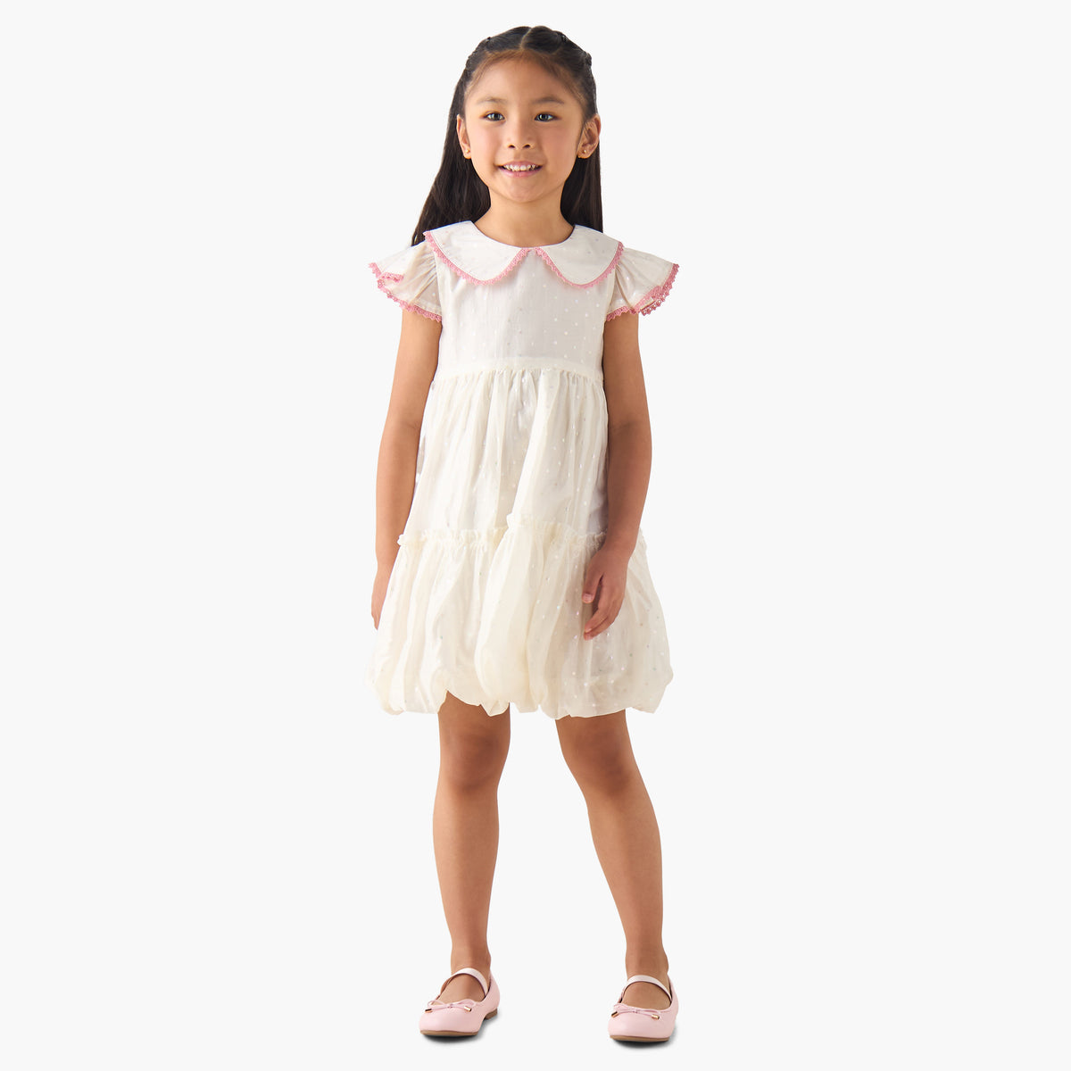 Eligo Peter Pan Collar Cap Sleeves Dress with Polka Dot Print