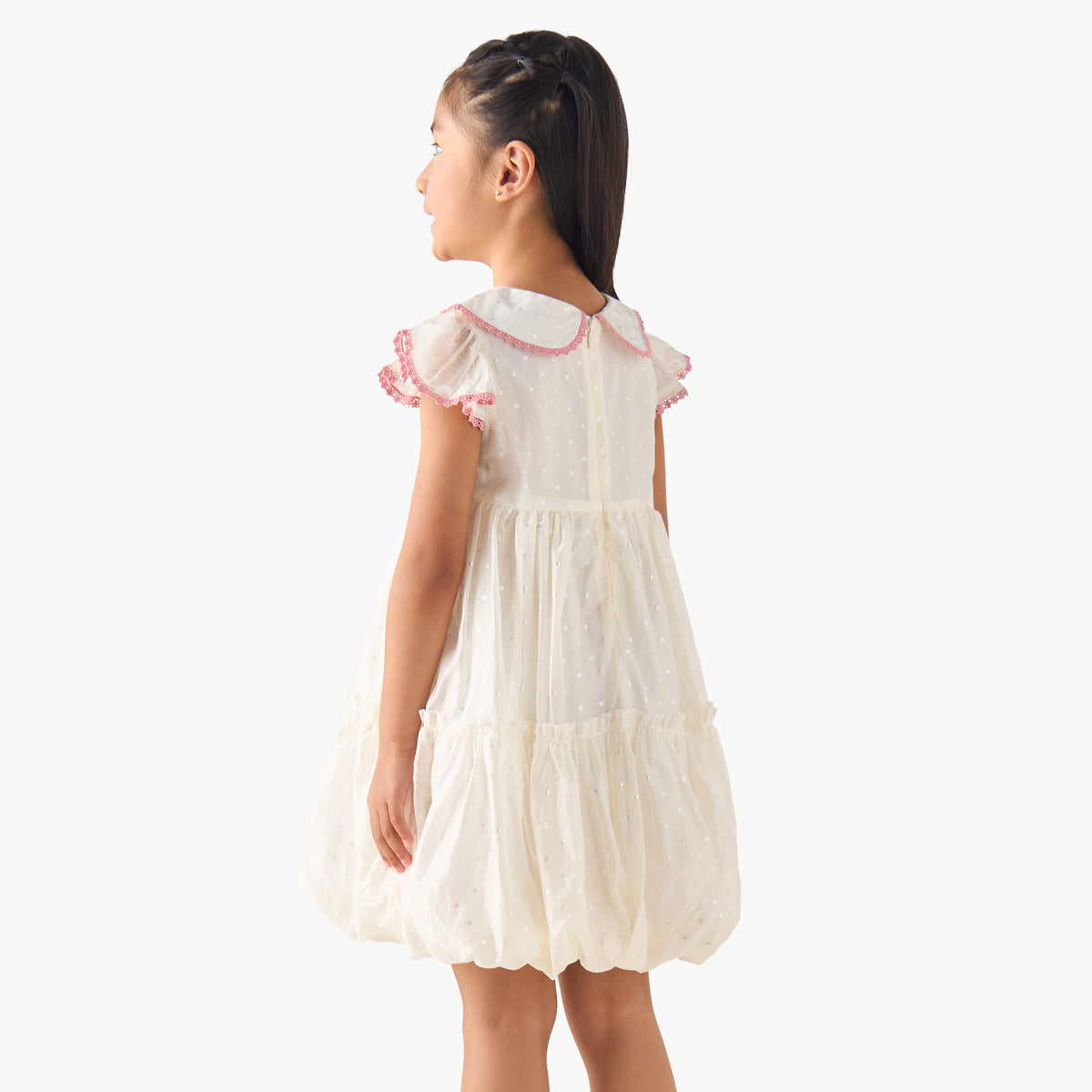 Eligo Peter Pan Collar Cap Sleeves Dress with Polka Dot Print
