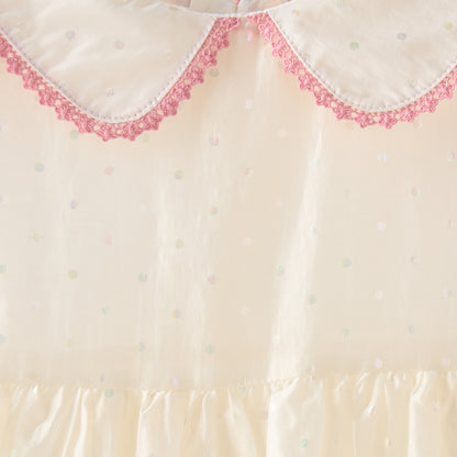 Eligo Peter Pan Collar Cap Sleeves Dress with Polka Dot Print
