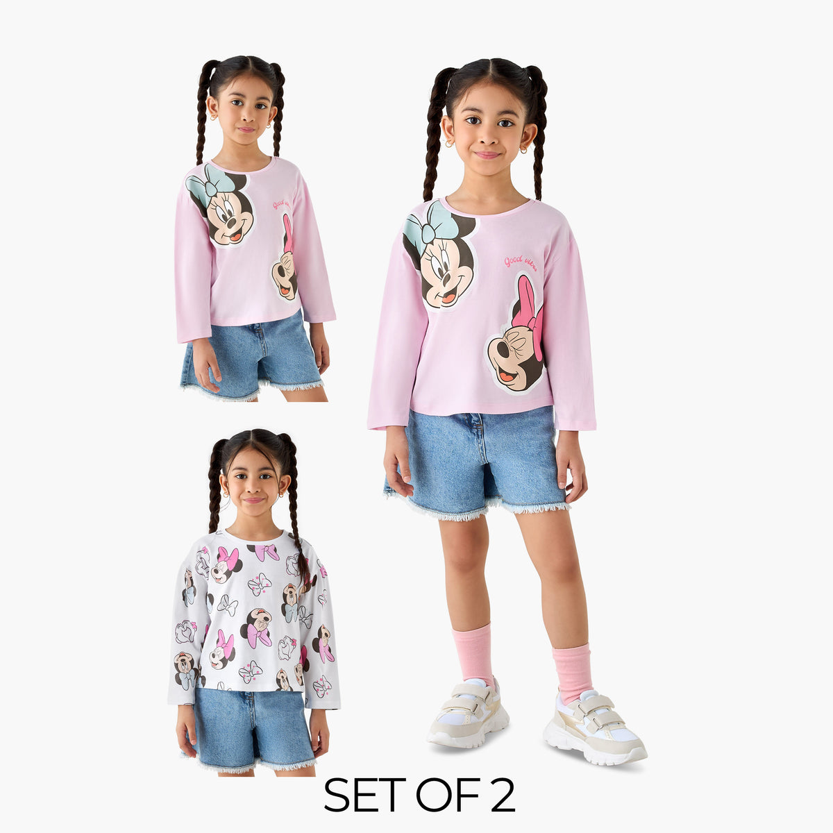 Disney Minnie Mouse Print Long Sleeves T-shirt - Set of 2