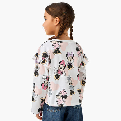 Disney Crew Neck Long Sleeves T-shirt with Minnie Mouse Print