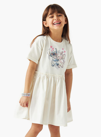 Disney Stitch and Angel Print Dress with Short Sleeves-girls-clothing-dressesandjumpsuits-image-1