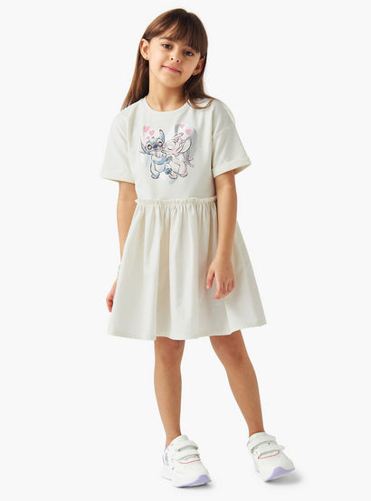 Disney Stitch and Angel Print Dress with Short Sleeves-girls-clothing-dressesandjumpsuits-image-2
