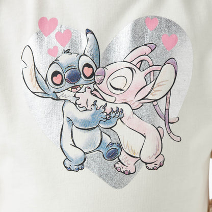 Disney Stitch and Angel Print Dress with Short Sleeves