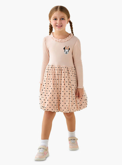 Disney Round Neck Long Sleeves Dress with Minnie Mouse and Polka Dot Print-girls-clothing-dressesandjumpsuits-image-2