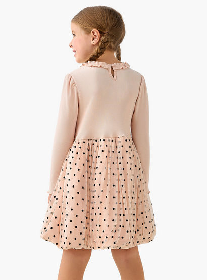 Disney Round Neck Long Sleeves Dress with Minnie Mouse and Polka Dot Print-girls-clothing-dressesandjumpsuits-image-3
