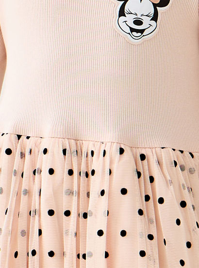 Disney Round Neck Long Sleeves Dress with Minnie Mouse and Polka Dot Print-girls-clothing-dressesandjumpsuits-image-4