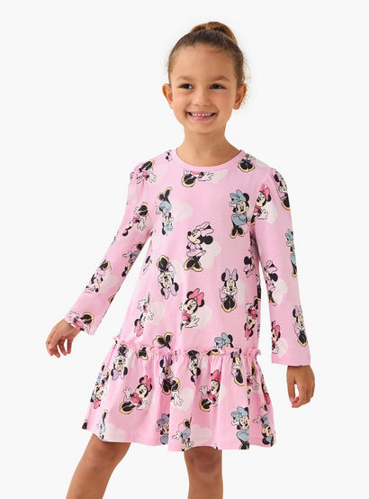 Disney Round Neck Long Sleeve Dress with Minnie Mouse Print-girls-clothing-dressesandjumpsuits-image-1