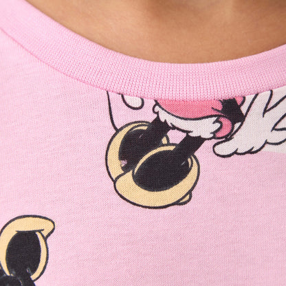 Disney Round Neck Long Sleeve Dress with Minnie Mouse Print