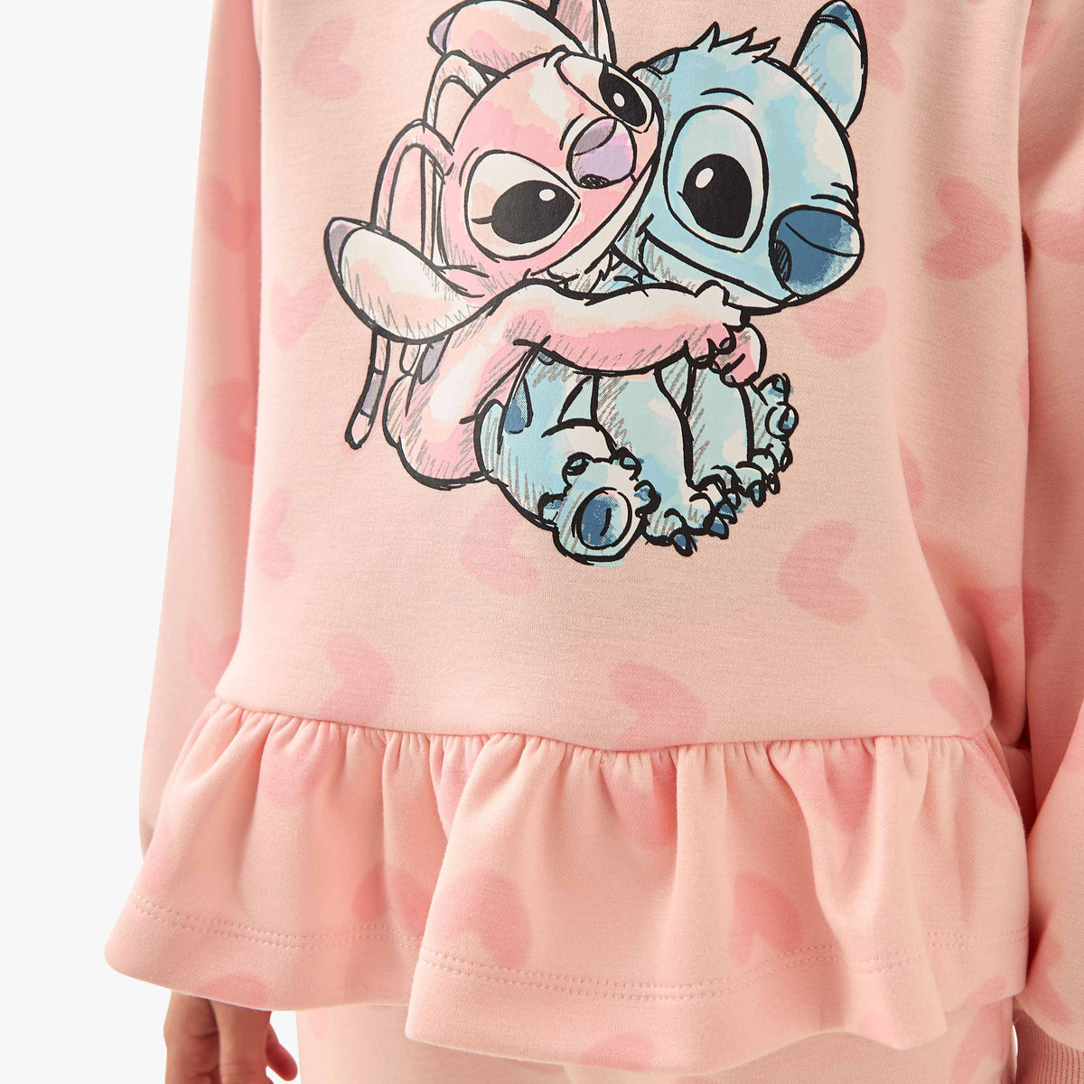 Disney Girls Sweatshirt and Track Pants Set with Stitch and Angel Print - Long Sleeves - Crew Neck