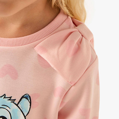 Disney Girls Sweatshirt and Track Pants Set with Stitch and Angel Print - Long Sleeves - Crew Neck