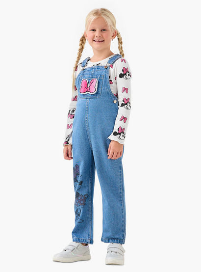 Disney Girls T-shirt and Dungaree Set with Minnie Mouse Print - Long Sleeves-baby-girls-clothing-setsandcoords-image-1