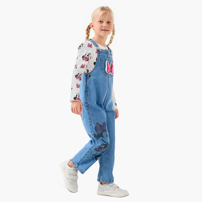 Disney Girls T-shirt and Dungaree Set with Minnie Mouse Print - Long Sleeves