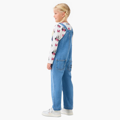 Disney Girls T-shirt and Dungaree Set with Minnie Mouse Print - Long Sleeves