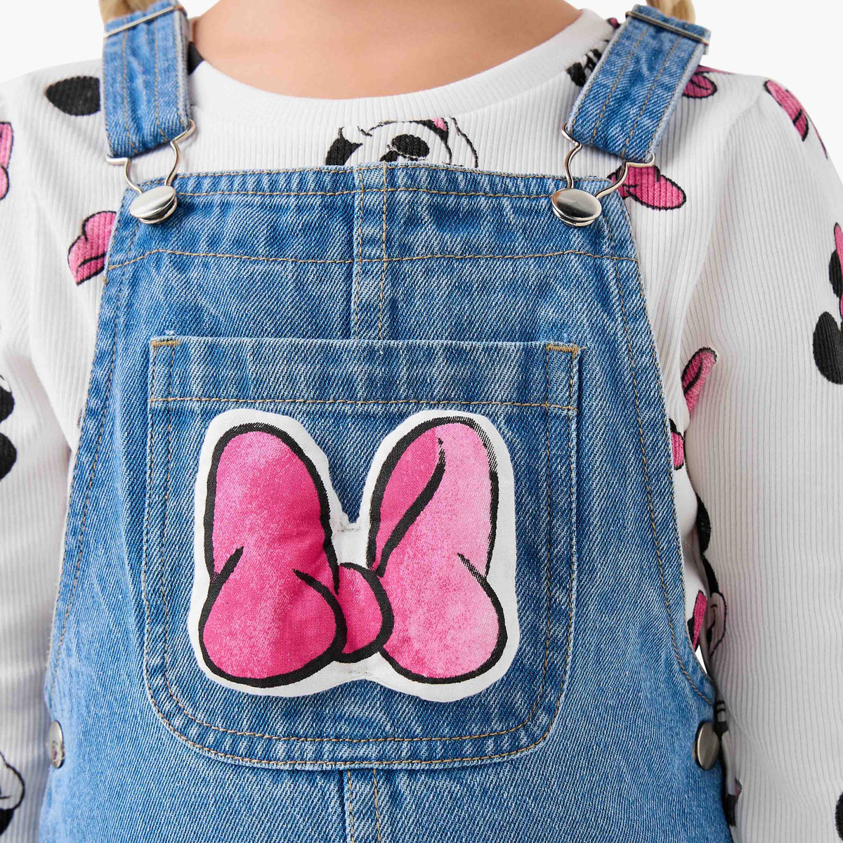 Disney Girls T-shirt and Dungaree Set with Minnie Mouse Print - Long Sleeves