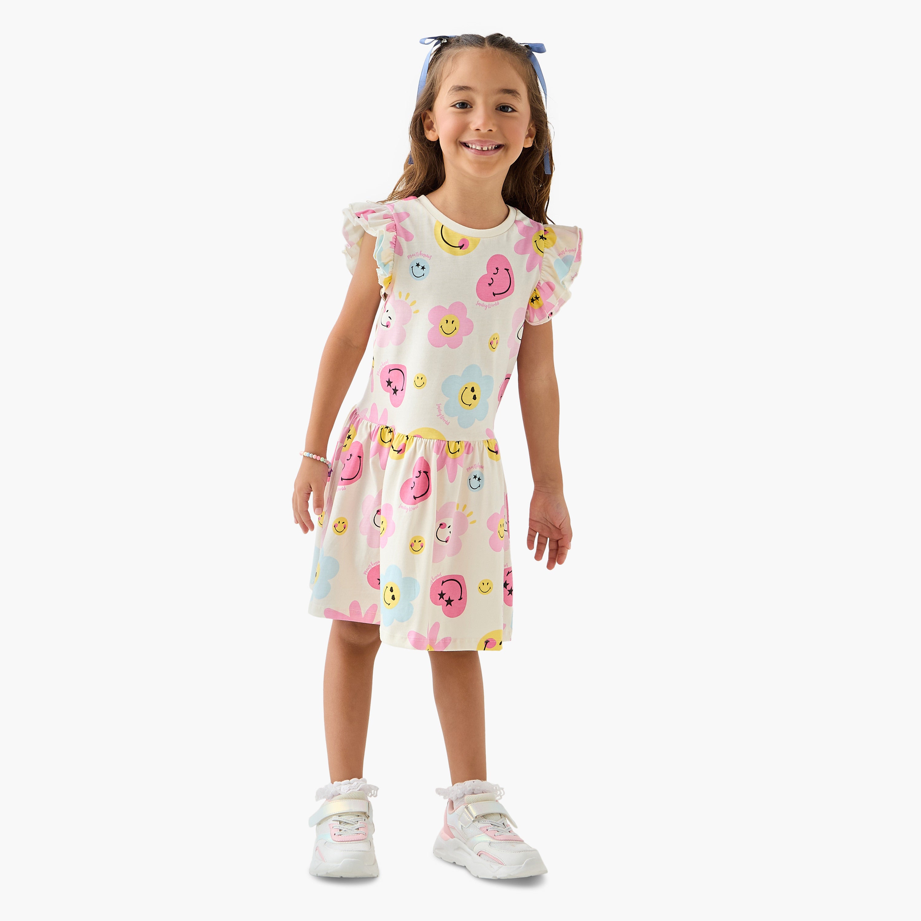Smiley World All-Over Print Sleeveless Drop Waist Dress