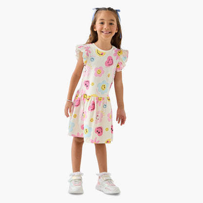 Smiley World All-Over Print Sleeveless Drop Waist Dress