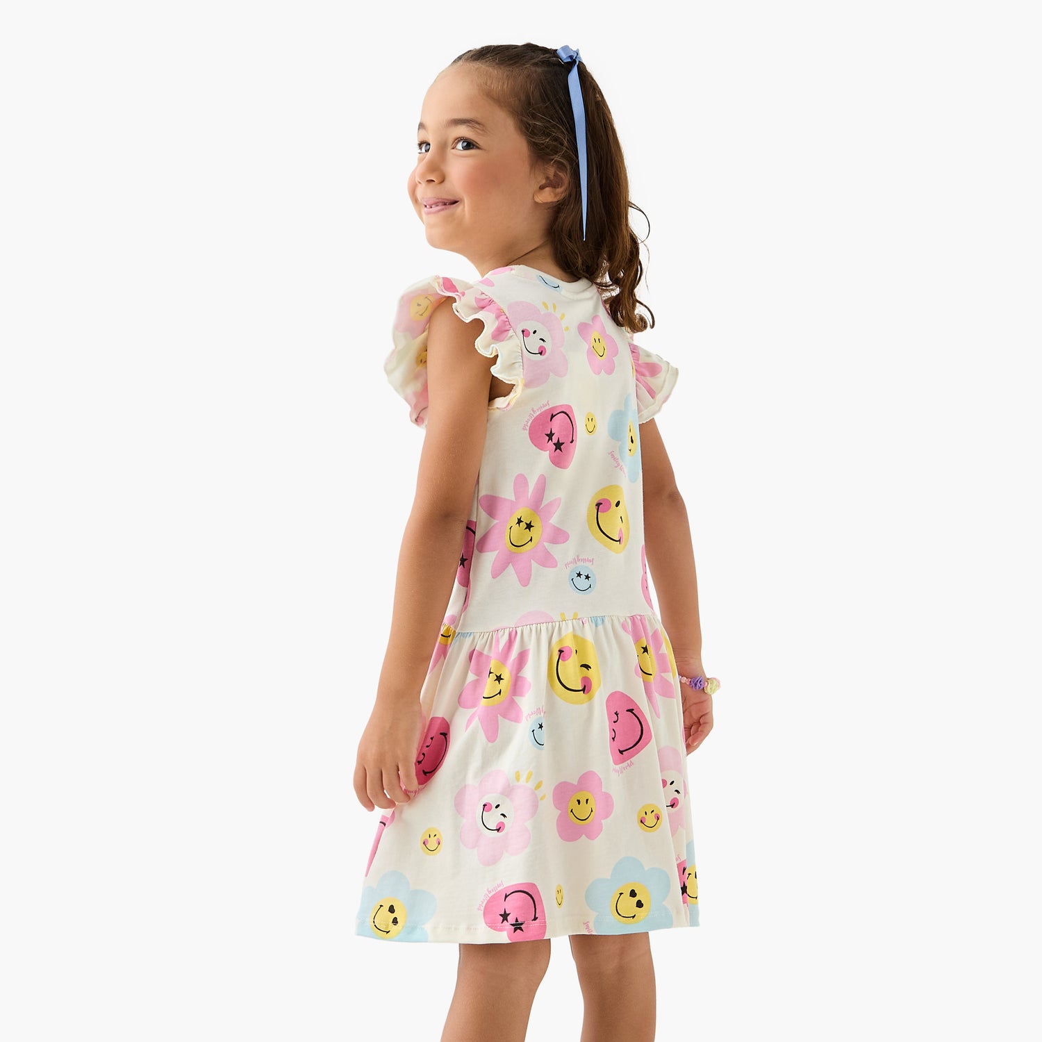 Smiley World All-Over Print Sleeveless Drop Waist Dress