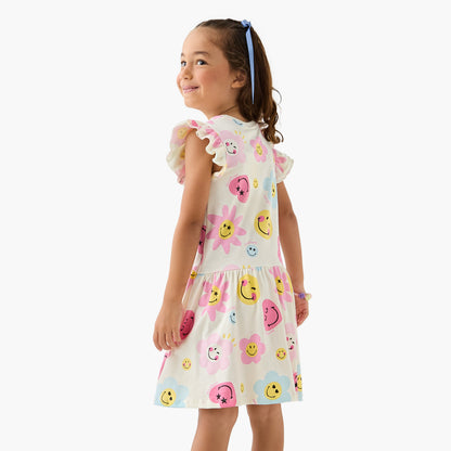 Smiley World All-Over Print Sleeveless Drop Waist Dress