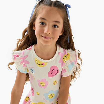 Smiley World All-Over Print Sleeveless Drop Waist Dress